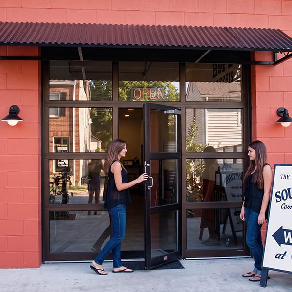 Professional commercial garage door installation at restaurant property