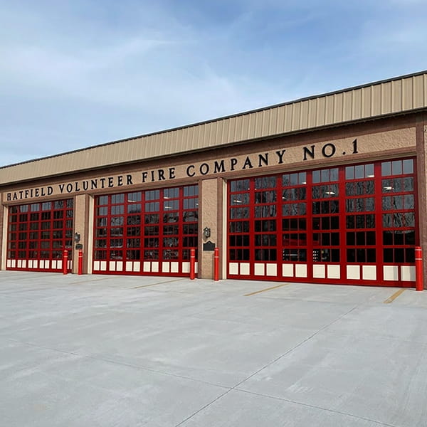 Durable garage door installed at a firehouse station